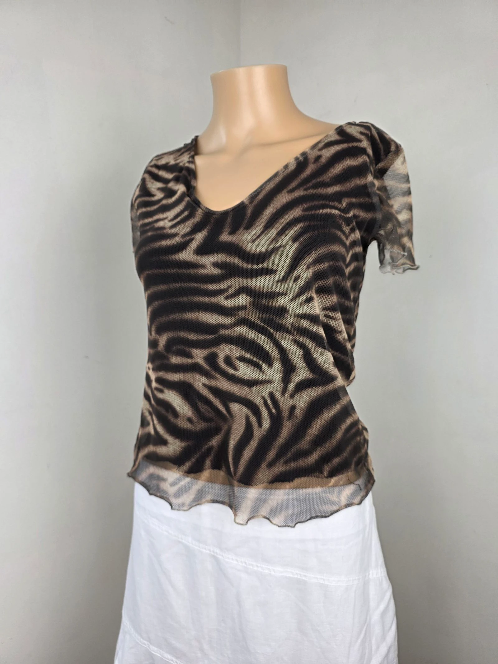 Top mesh imprimé zèbre tigre 🍒vintage y2k année 2000's fabriqué en France🍒taille 36/38